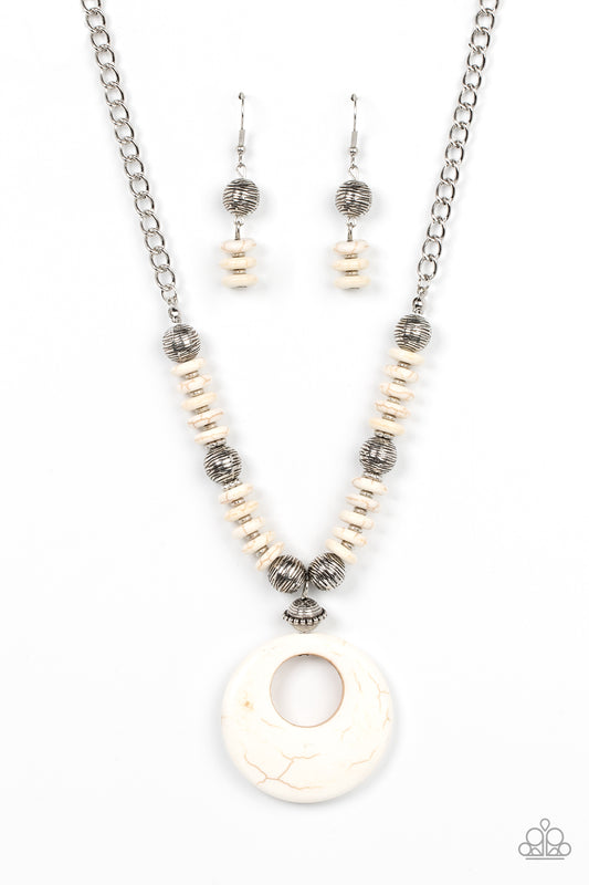 Oasis Goddess - White Stone Silver Accent Santa Fe Style Necklace Paparazzi N0857