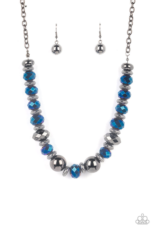 Interstellar Influencer - Blue And Gunmetal Metallic Gem Life Of The Party Necklace May 2022 Paparazzi LP0001