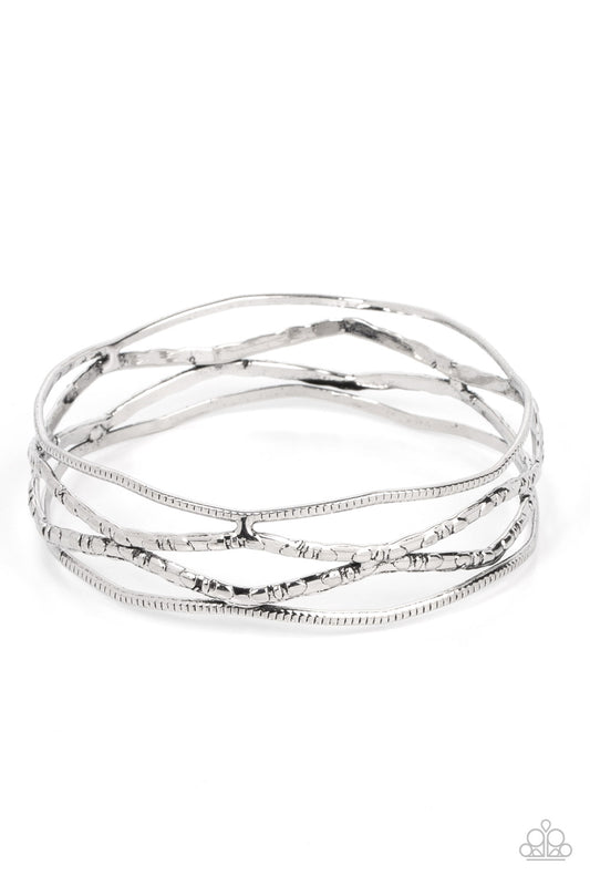 A Narrow ESCAPADE - Silver Bangle Bracelet Paparazzi B0500