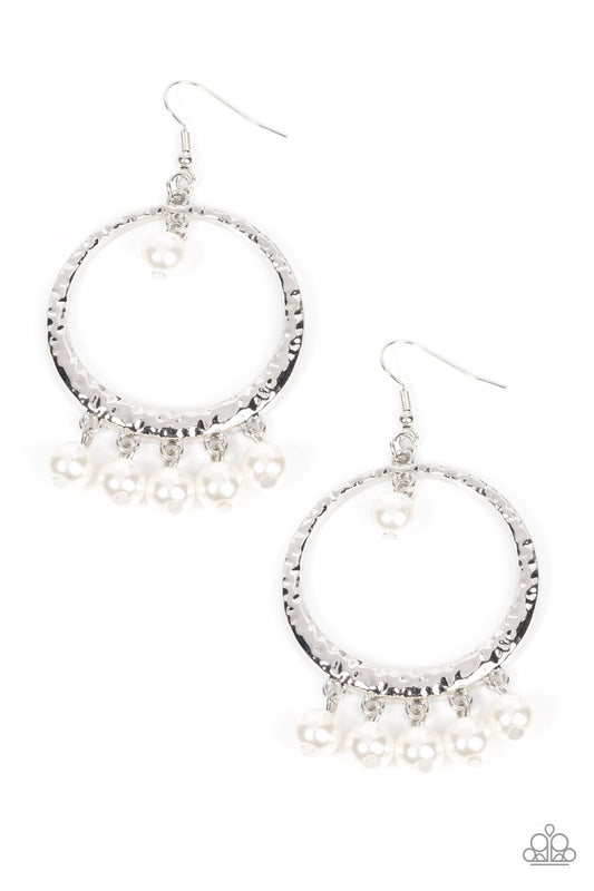 Luscious Luxury - White Pearl Hammered Earring Paparazzi E1070