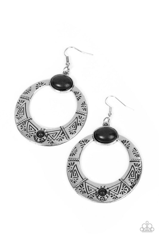 Garden Glyphs - Black Stone Silver Glyph Pattern Santa Fe Style Earring Paparazzi E1674