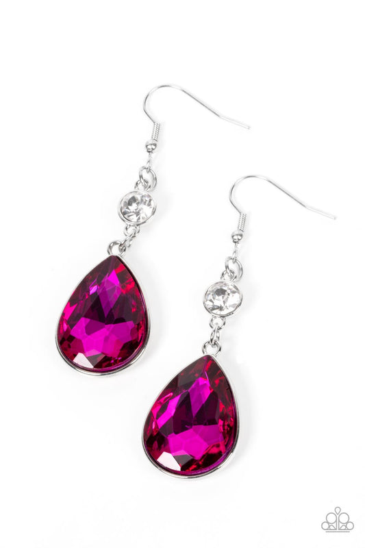 Smile for the Camera - Pink Teardrop Rhinestone Earring Paparazzi E0400