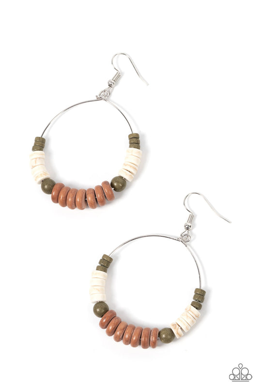 Earthy Esteem - Brown White Green Stone Earring Paparazzi E0903