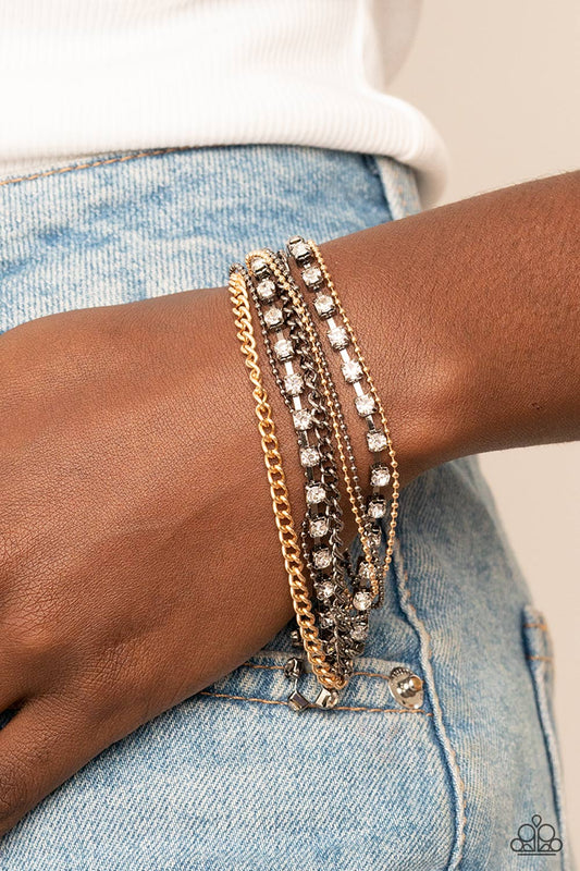 Secretly Sassy Multi White Rhinestone, Gold & Gunmetal Chain Bracelet Paparazzi B0771