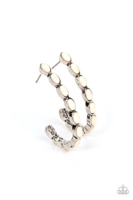 Kick Up a SANDSTORM - White Cracked Stone Hoop Earring Paparazzi E0474