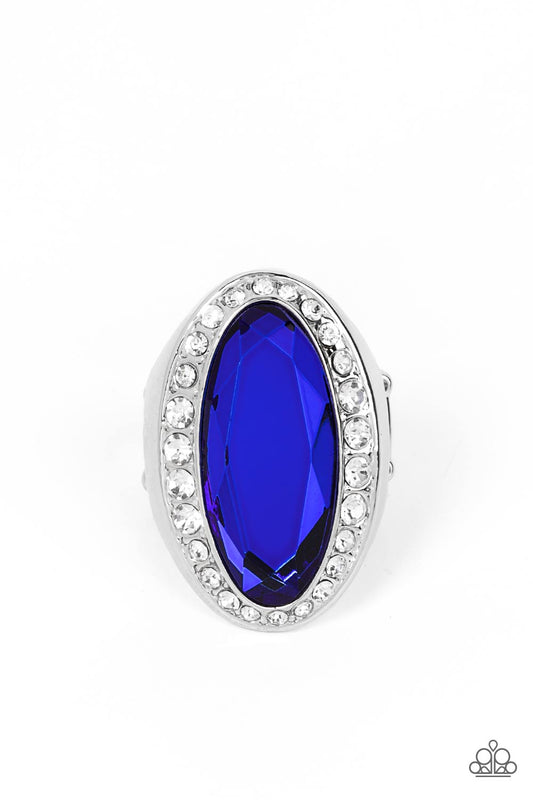 Believe in Bling - Blue Oblong Gem White Rhinestone Statement Ring Paparazzi R0241