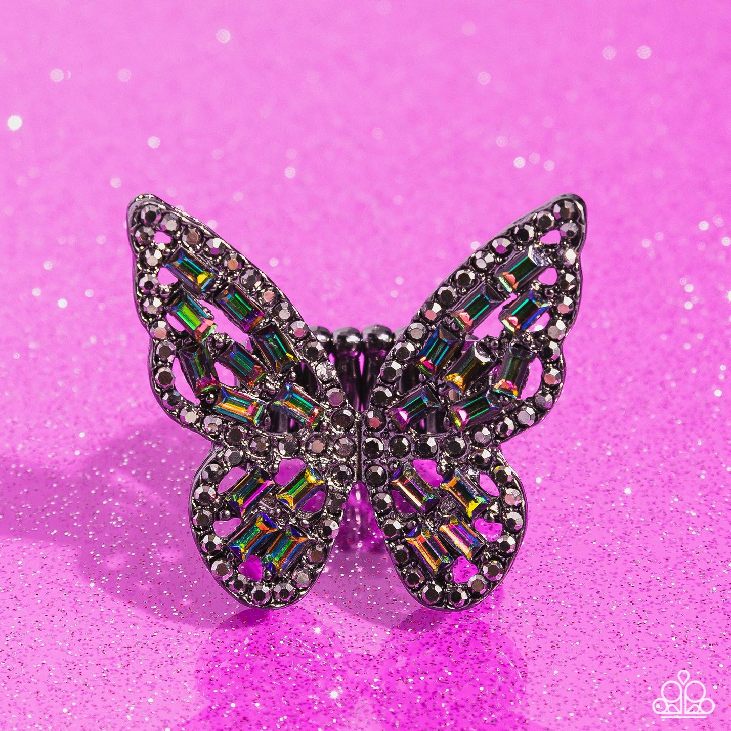 Paparazzi Flauntable Flutter - Multi Oil Spill Rhinestone Butterfly Ring R0566
