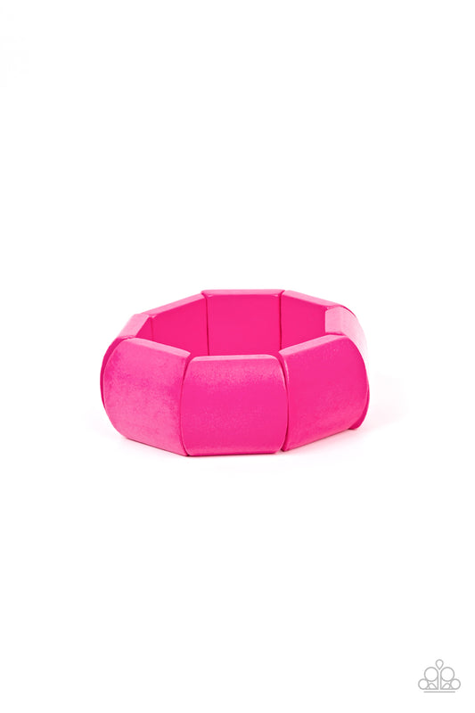 Coconut Cove - Pink Wooden Tropical Stretch Bracelet Paparazzi B1062