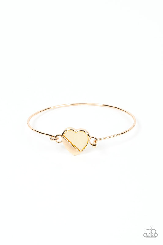 Hidden Intentions - Gold Heart Bangle Bracelet Paparazzi B0465