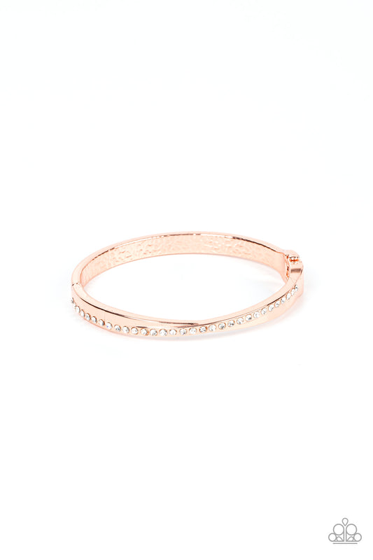 Palace Penthouse - Copper & White Rhinestone Hinge Bracelet Paparazzi B1168
