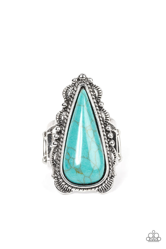 Canyon Collector - Blue Turquoise Teardrop Stone Santa Fe Style Ring Paparazzi R0366