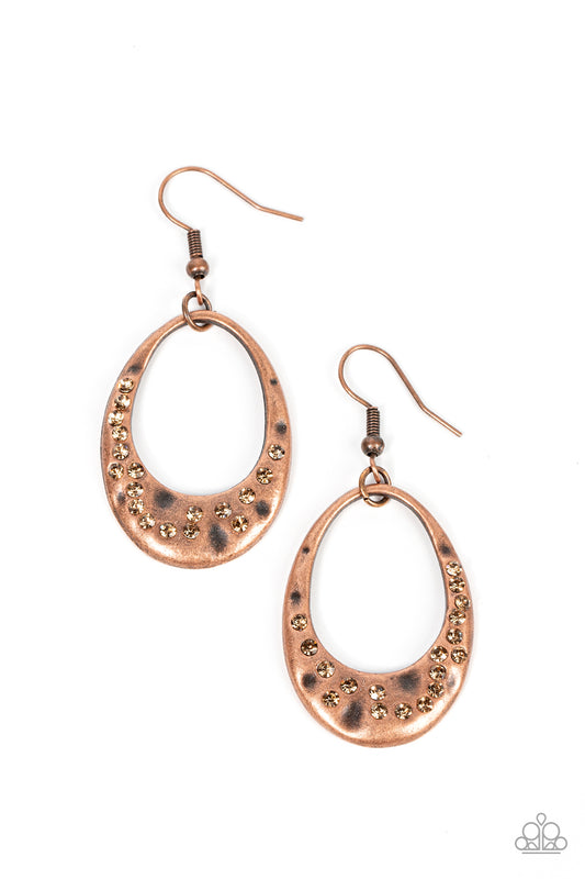 Paparazzi Classic Keepsake - Copper Teardrop Topaz Rhinestone Earring E0606