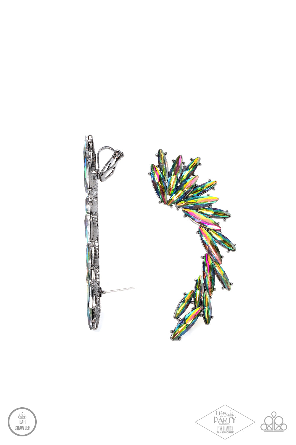 Because ICE Said So - Multi Oil Spill Rhinestone Ear Crawler Pink Diamond Life Of The Party Exclusive Paparazzi E0822