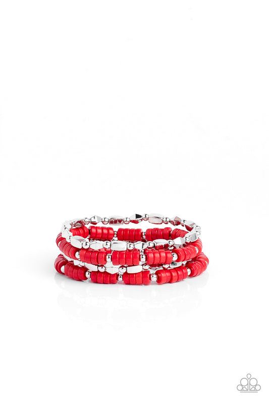 Anasazi Apothecary - Red Stone And Silver Accent Stretch Bracelets Paparazzi B0745
