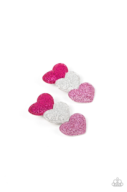 Love at First SPARKLE - Multi Fuchsia Fedora, Silver & Purple Heart Sparkle Hair Clips Paparazzi H0120