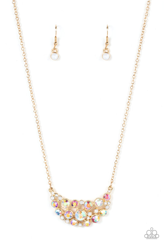 Effervescently Divine - Gold, Opal And Iridescent Rhinestone Bubbly Necklace Paparazzi N2007