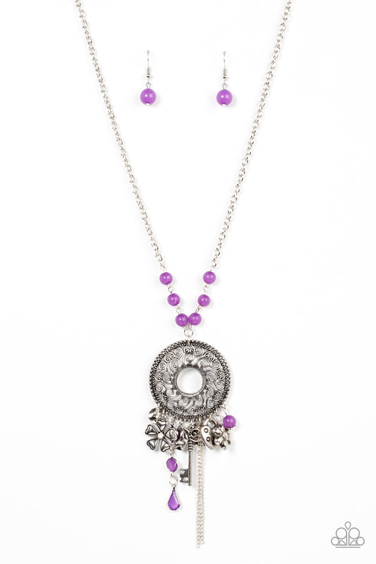 Making Memories - Purple Floral Charm Necklace Paparazzi N0546