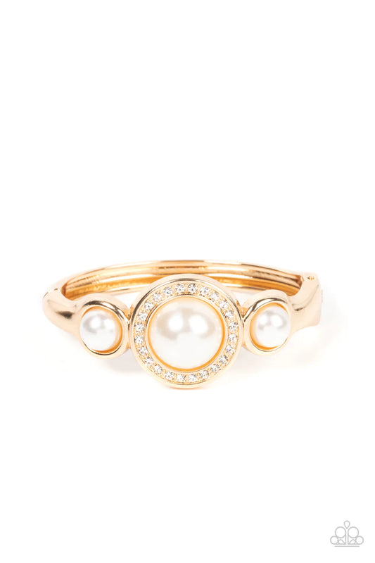 Debutante Daydream Gold White Pearl Hinge Bracelet Paparazzi B0725