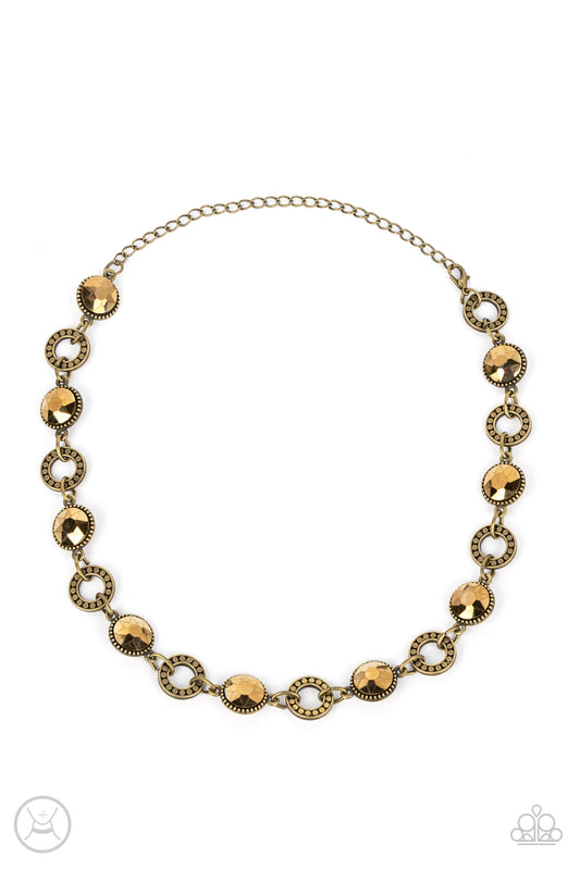 Rhinestone Rollout - Brass Aurum Rhinestone Necklace Paparazzi N0988