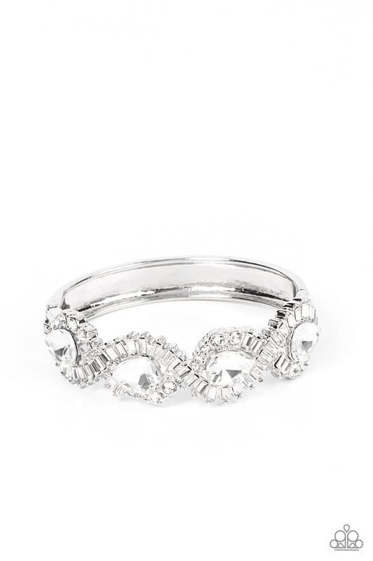 For the Win White Gem Rhinestone Silver Hinged Bracelet EMP 2022 Paparazzi B0055