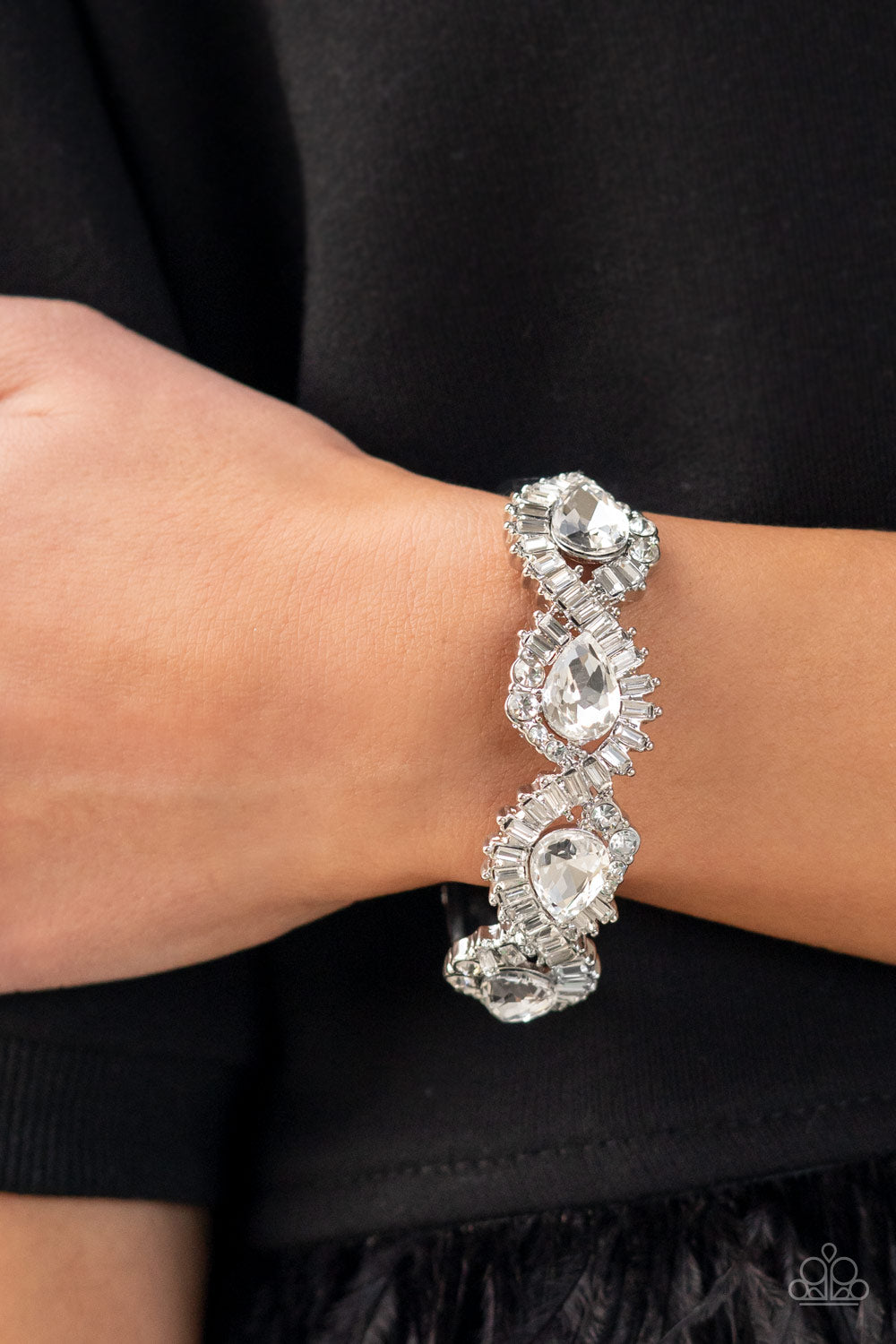 For the Win White Gem Rhinestone Silver Hinged Bracelet EMP 2022 Paparazzi B0055