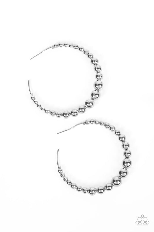 Show Off Your Curves - Silver Bead Hoop Earring 2 1/2 inch Paparazzi E2815