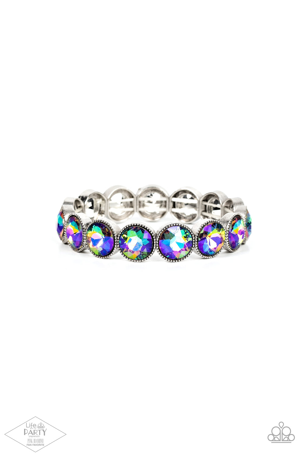 Number One Knockout - Multi Iridescent Blue Gem Bracelet Pink Diamond Exclusive Life Of The Party Paparazzi B0559