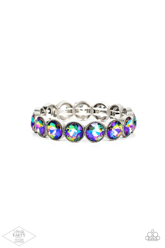 Number One Knockout - Multi Iridescent Blue Gem Bracelet Pink Diamond Exclusive Life Of The Party Paparazzi B0559