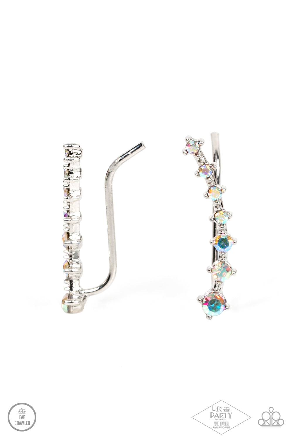 New Age Nebula - Multi Iridescent Rhinestone Ear Crawler Pink Diamond Life Of The Party Exclusive Paparazzi E0823