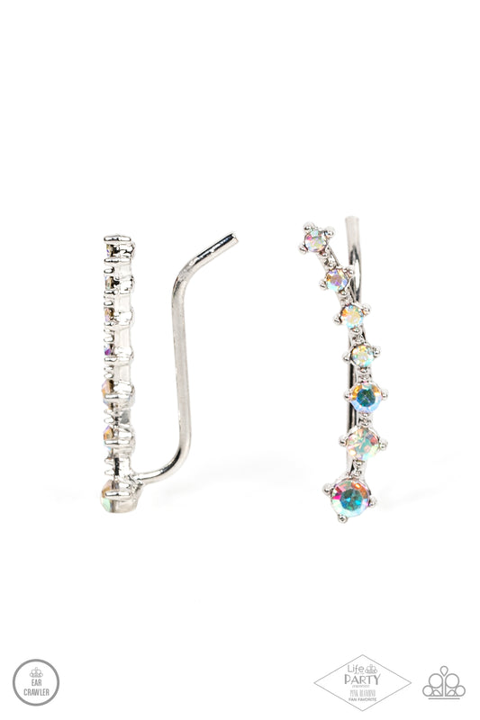 New Age Nebula - Multi Iridescent Rhinestone Ear Crawler Pink Diamond Life Of The Party Exclusive Paparazzi E0823