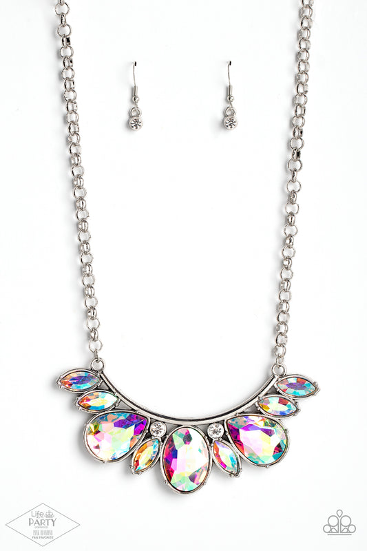 Never SLAY Never - Multi Iridescent Teardrop Rhinestone Necklace Pink Diamond Life Of The Party Exclusive Paparazzi N0950