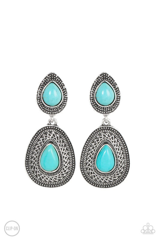 County Soul Blue Stone Santa Fe Style Clip On Earring Paparazzi E1000