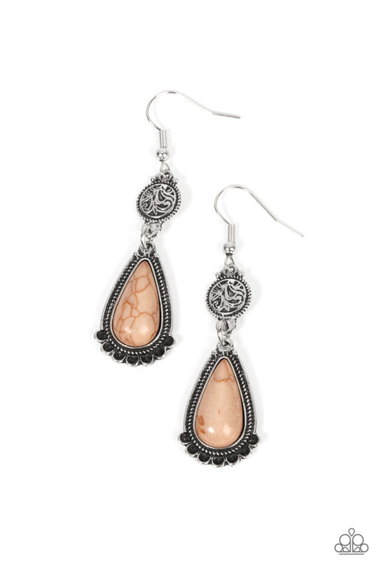Montana Mountains - Brown Teardrop Soybean Color Santa Fe Style Stone Earring Paparazzi E1369