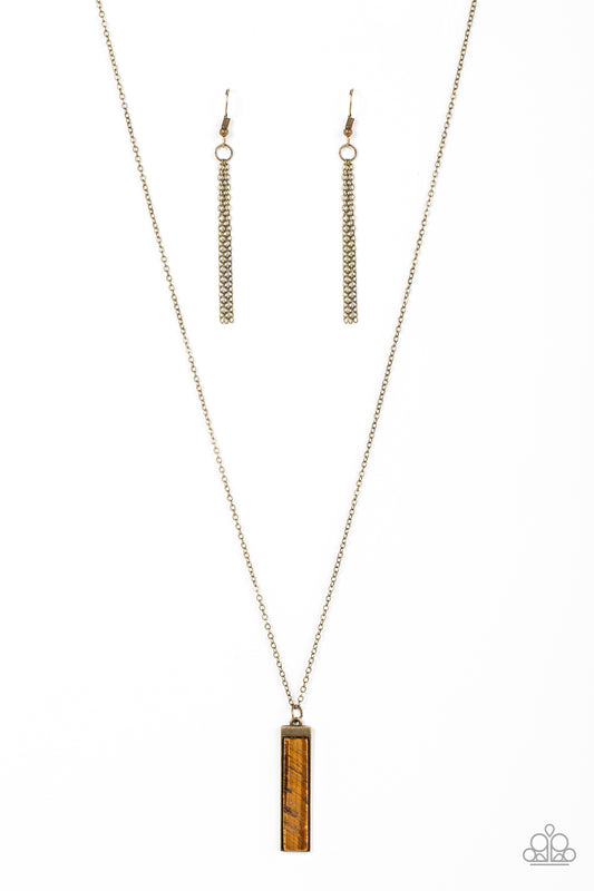 Set in GEMSTONE - Brass Frame & Tigers Eye Stone Necklace Paparazzi N1571
