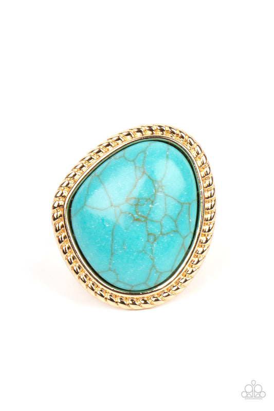 Take the High RODEO - Gold Blue Cracked Stone Ring Paparazzi R0259