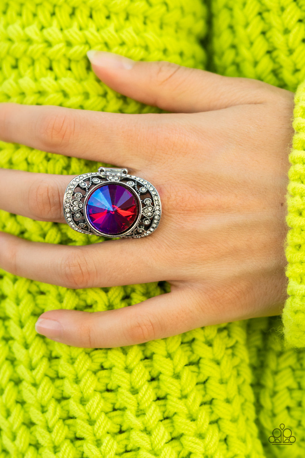 Galactic Garden - Pink Opalescent Gem Ring Paparazzi R0336 Convention Exclusive