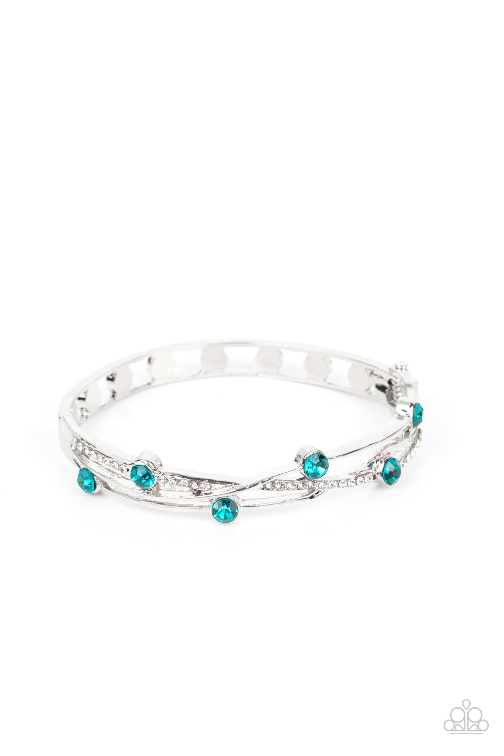 Slammin Sparkle - Blue & White Rhinestone Hinged Bracelet Paparazzi B1249