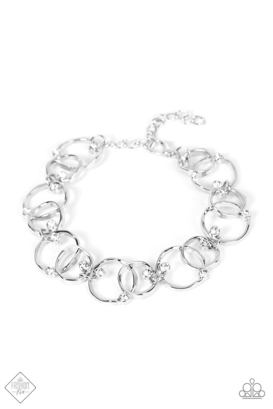 The Universe Revolves Around Me - White Rhinestone Bracelet March 2022 Fashion Fix Paparazzi B0397