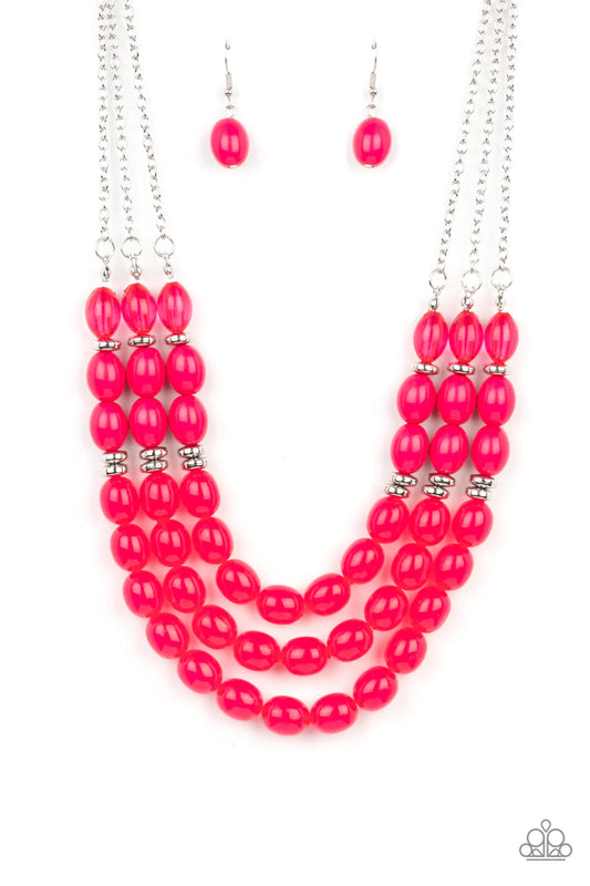 Coastal Cruise Pink Fuchsia Fedora Acrylic Bead Layered Necklace Paparazzi N1267
