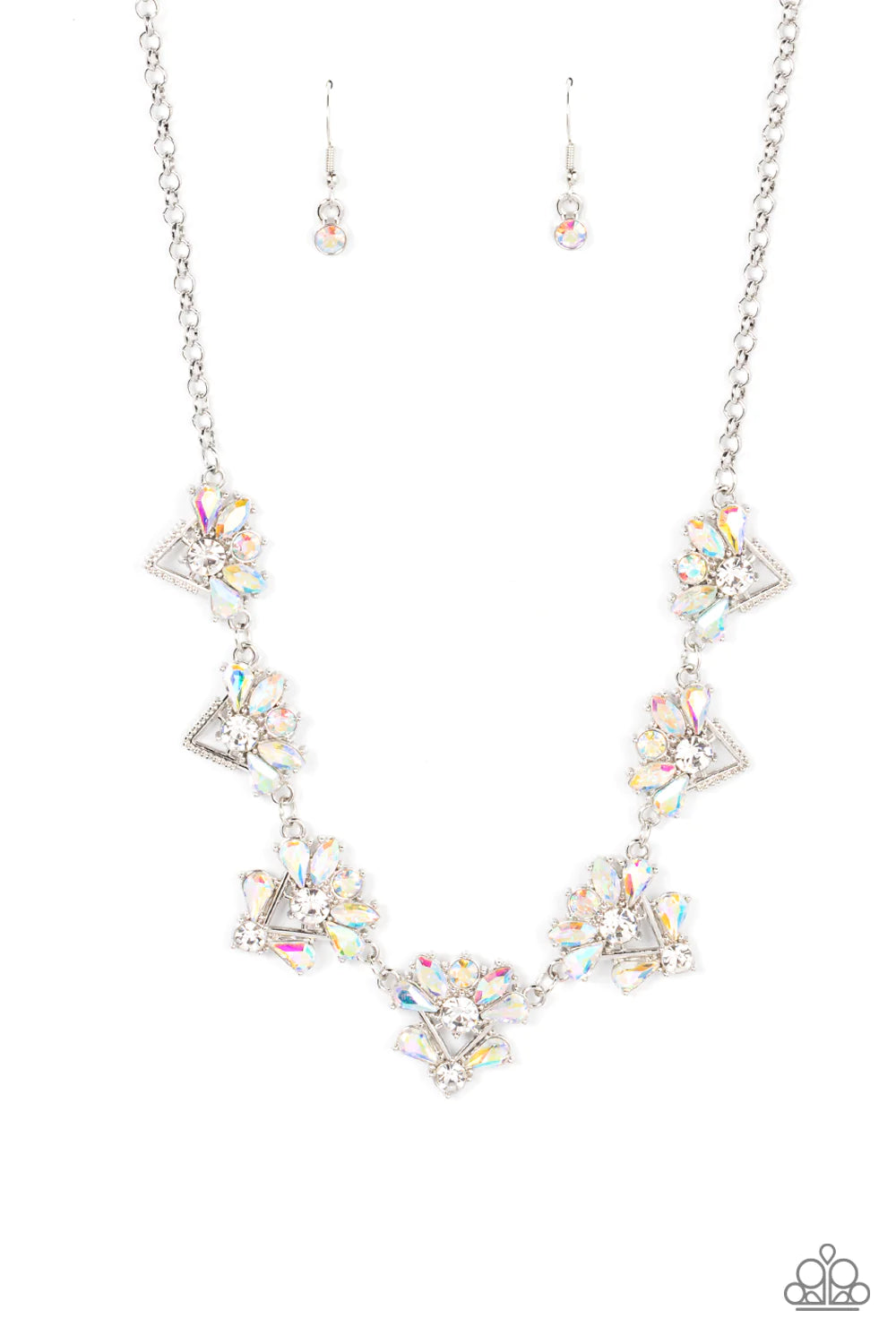 Extragalactic Extravagance Multi Iridescent & White Rhinestone Necklace EMP 2022 Exclusive Paparazzi N1396