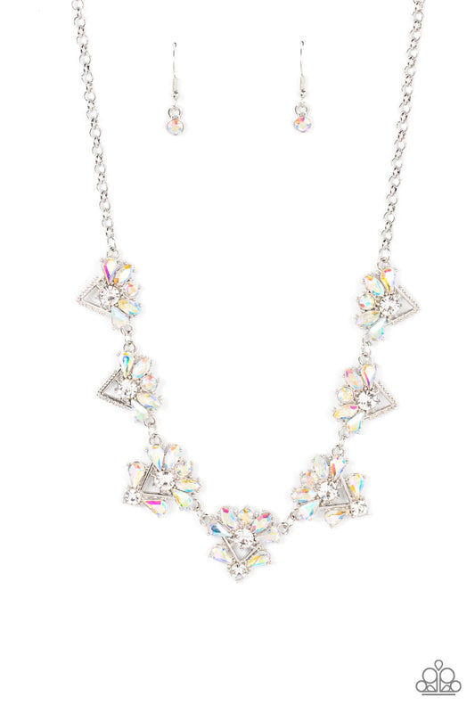 Extragalactic Extravagance Multi Iridescent & White Rhinestone Necklace EMP 2022 Exclusive Paparazzi N1396