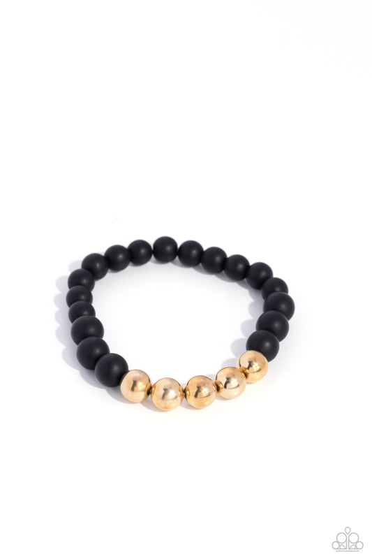 METALHEAD in the Clouds - Gold & Black Stone Bead Urban Stretch Bracelet Paparazzi B1266