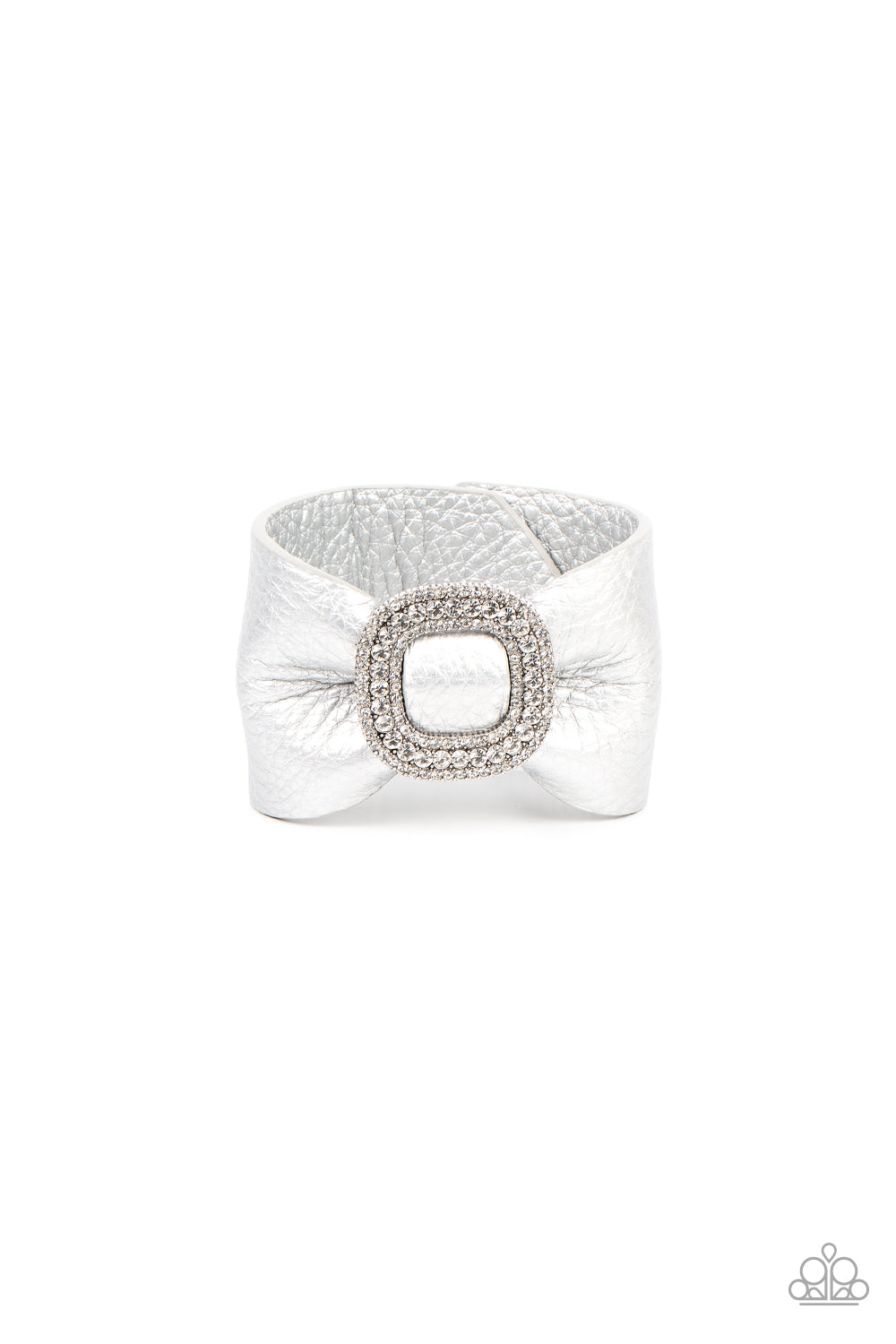 Lights, SELFIE, Action! - Silver Leather Urban White Rhinestone Bracelet Paparazzi B0581