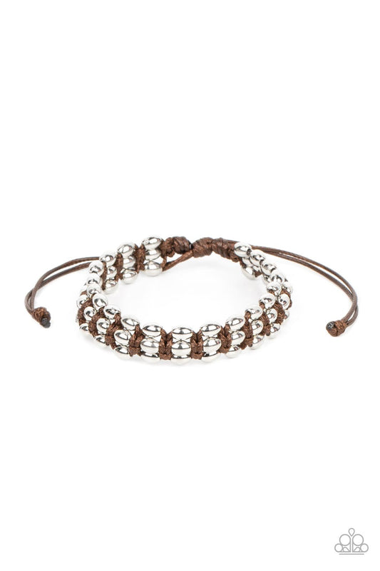A True BEAD-liever - Brown Cord Silver Bead Urban Bracelet Paparazzi B0832