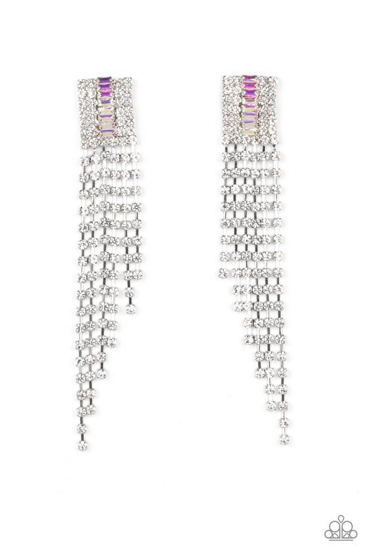 A-Lister Affirmations - Multi Iridescent White Rhinestone Earring Life Of The Party May 2022 Paparazzi E1915