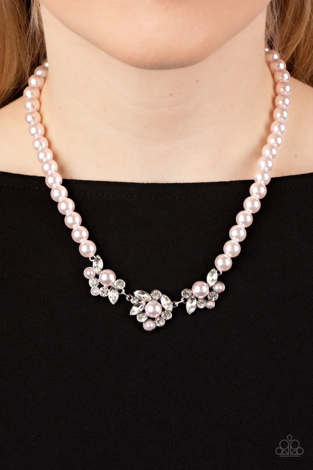 Royal Renditions Pink Pearl White Rhinestone Necklace Paparazzi N1461