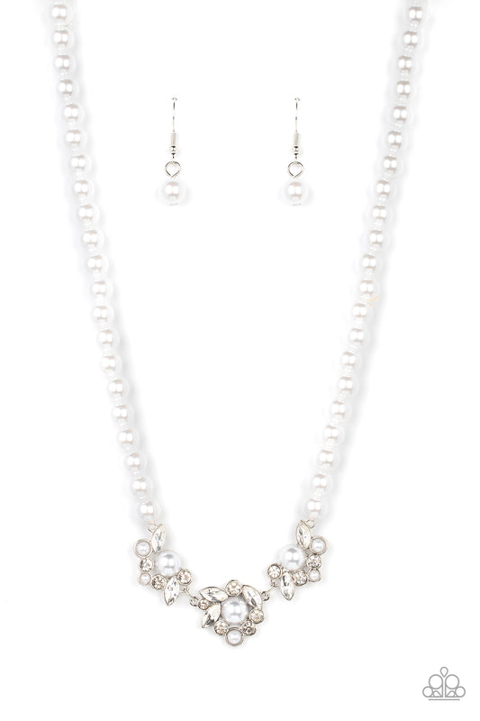 Royal Renditions - White Pearl & Rhinestone Necklace Paparazzi N1227