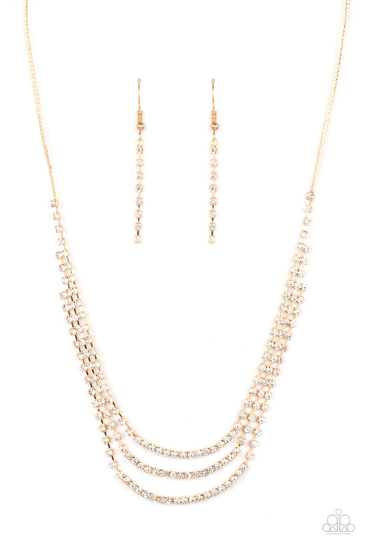 Surreal Sparkle - Gold Chain White Rhinestone Necklace Paparazzi N1231