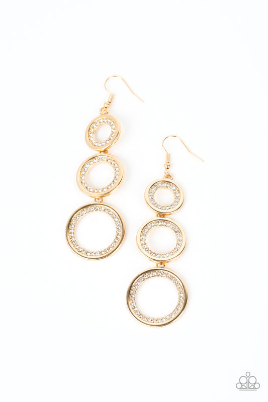 Shimmering in Circles - Gold Circles & White Rhinestone Earring Paparazzi E1720
