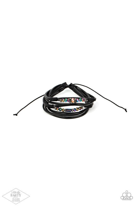 Prismatically Dramatic - Multi Metallic Oil Spil, Hematite Rhinestone Urban Bracelet Paparazzi Life Of The Party Pink Diamond Exclusive B0629